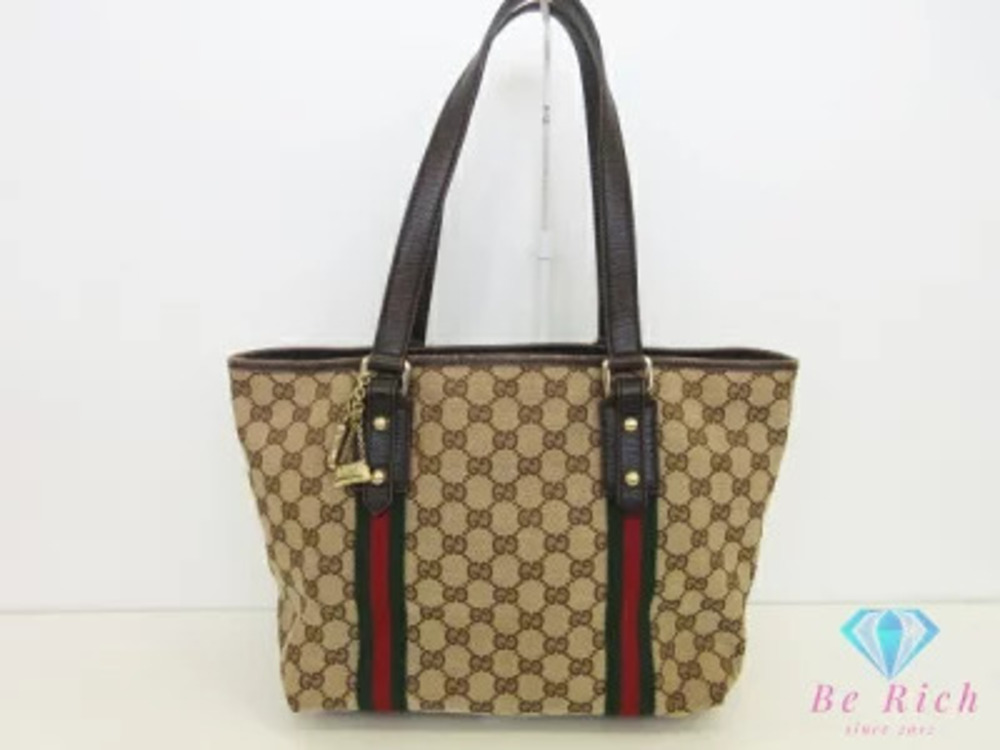 Gucci Tote Bag GG Beige Brown Sherry Shoulder Handbag
